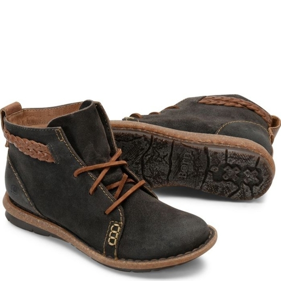 Born Women Temple Final Ankle Dark Distressed Grey Leather Boots shoes sz 7.5 - Picture 1 of 13
